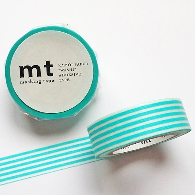 mt 和紙膠帶 Deco【橫條紋-淡藍色(MT01D256)】 - 紙膠帶 - 紙 藍色