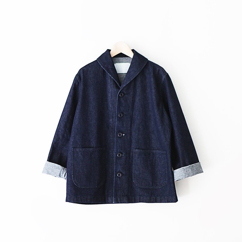 A ROOM MODEL MADE, CJ-3106 US Navy shawl collar jacket - เสื้อผู้หญิง - ผ้าฝ้าย/ผ้าลินิน สีน้ำเงิน