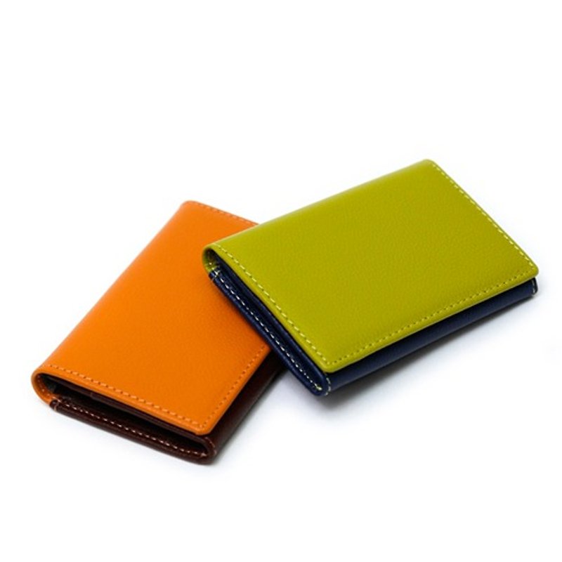 Colorblock leather business card holder - Card Stands - Genuine Leather Multicolor