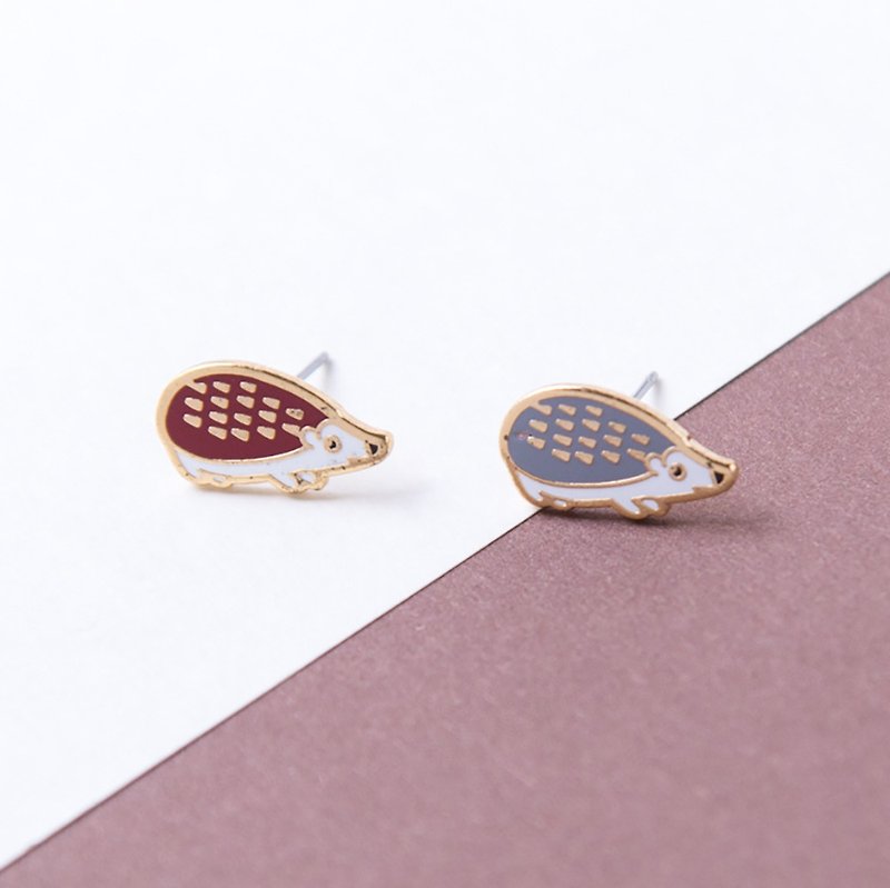 Hedgehog handmade earrings - Earrings & Clip-ons - Enamel Brown