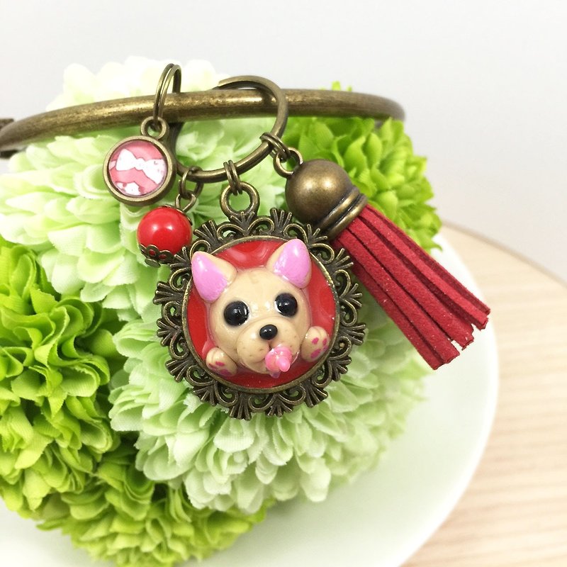 Baby pacifier playful Law Department ● fighting dogs bite bright red limited edition handmade oversized key ring ● ● Made in Taiwan - ที่ห้อยกุญแจ - ดินเหนียว สีแดง