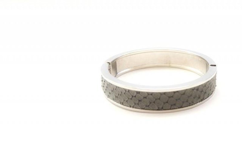 Leather Bangle (Gray × Silver) - Bracelets - Other Metals Gray