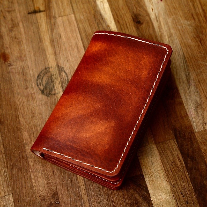 Hand-made Italian original color vegetable tanned leather cowhide real leather wealth cloth medium wealth cloth two-fold wallet wallet - Wallets - Genuine Leather Gold