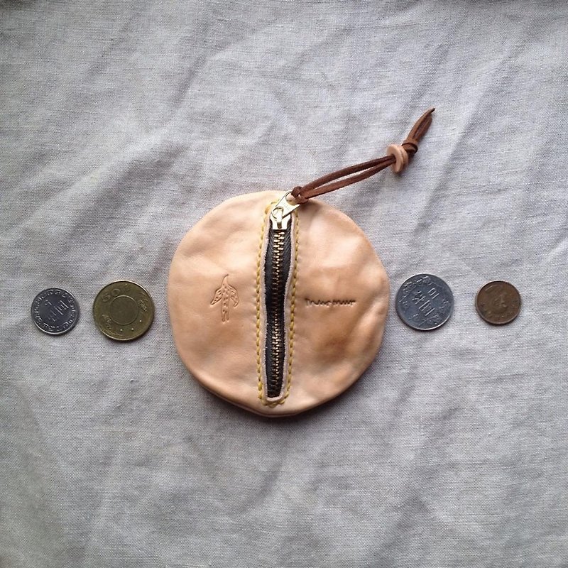 Maruzi coin purse_leather sewing - กระเป๋าใส่เหรียญ - หนังแท้ สีกากี