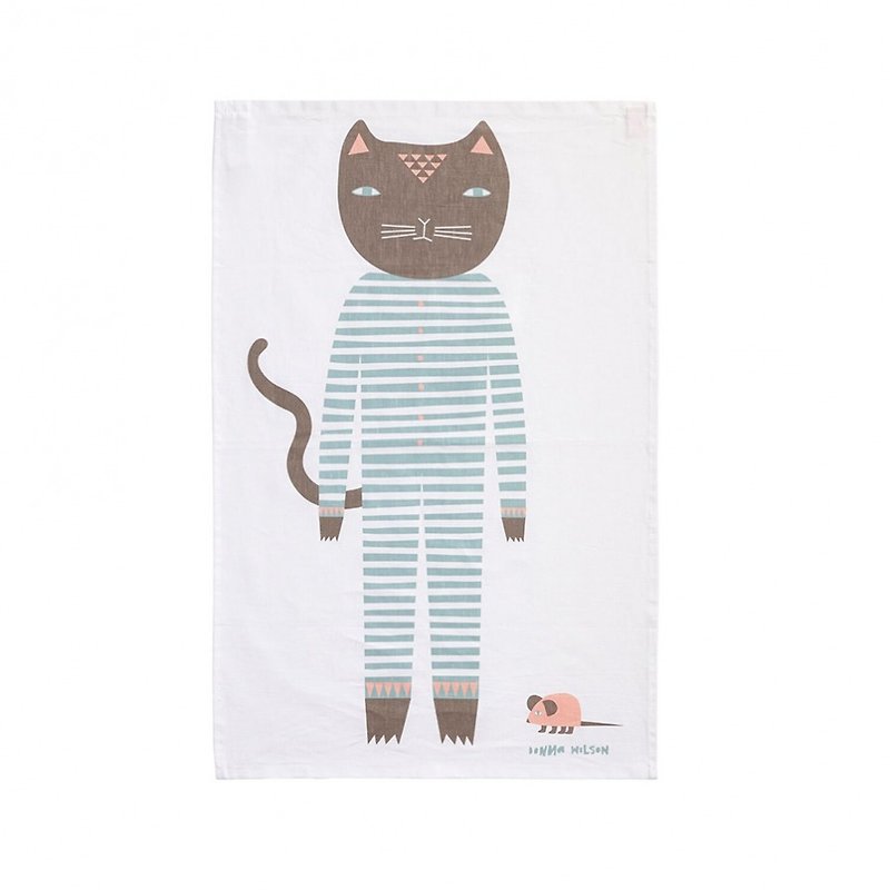 猫のパジャマ塗装ナプキン布 | Donna Wilson - ランチョンマット - コットン・麻 ホワイト