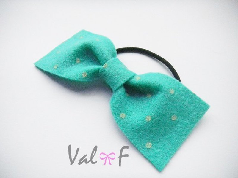 Val‧F for kids 髮飾  蝴蝶結  藍綠色  橡皮筋  手創設計  點點水玉 - 髮夾/髮圈 - 羊毛 多色