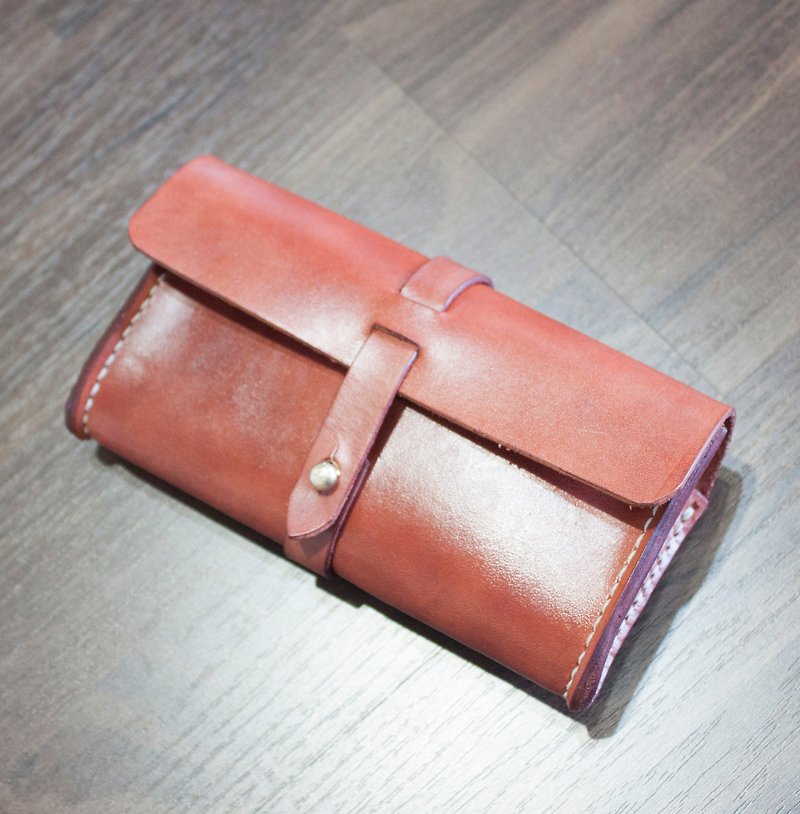 SENSIASHU. Glasses bag or pencil case. Italian tanned leather. Brown brown red - Other - Genuine Leather Red