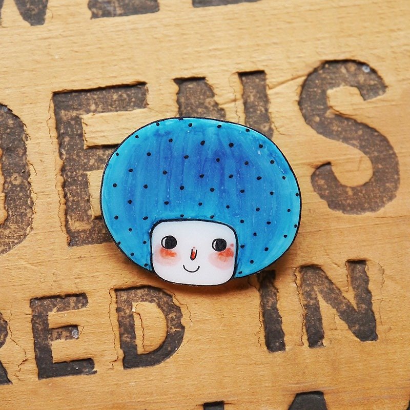 Minifanfan The Blue Bob Girl - Handmade Shrink Plastic Brooch or Magnet - Wearable Art - Made to Order - Brooches - Plastic Blue