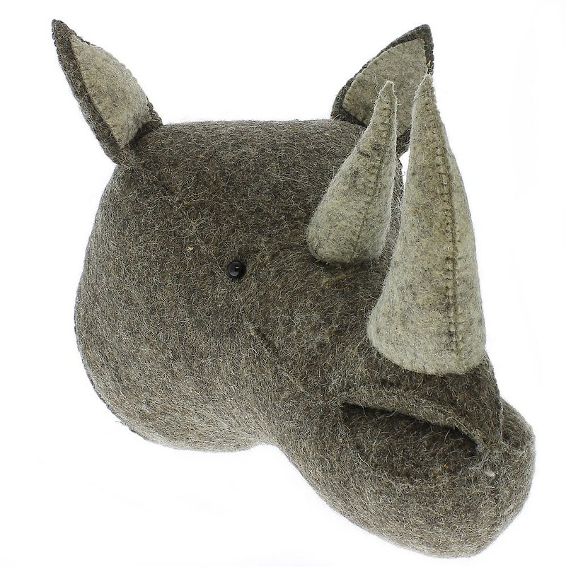 【Fiona Walker England】英國童話風格動物頭 純手工壁飾 - 紳士犀牛先生(Rhino Head) - 壁貼/牆壁裝飾 - 羊毛 灰色
