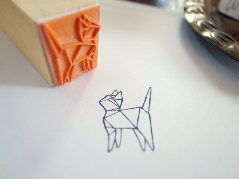 Atelier Hanu * Origami Series * wooden stamp - standing kitten - Other - Wood Khaki