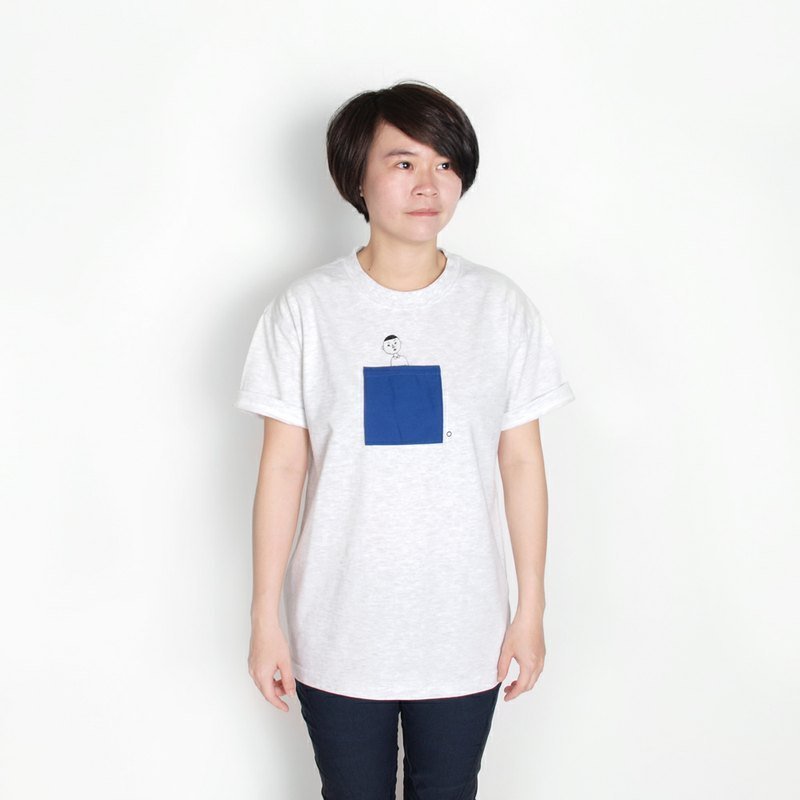 [M0307] HEY SUN independent hand-made brand ‧ I live in pockets of the pocket young short-sleeved T-shirt - Blue Mei Ziqing Year - Women's T-Shirts - Other Materials Blue