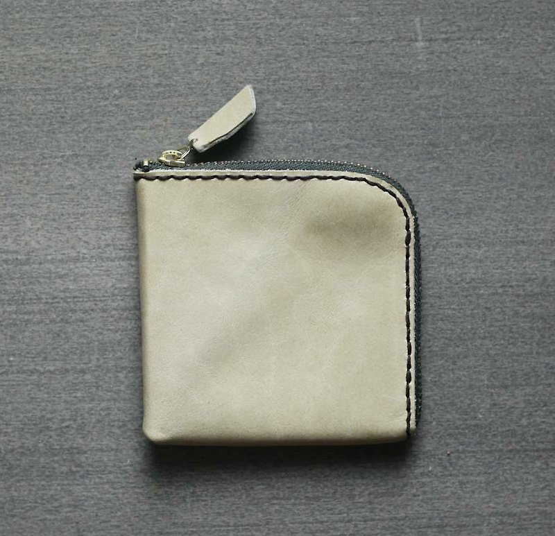 Light green cow hide leather coin wallet - Coin Purses - Genuine Leather Khaki