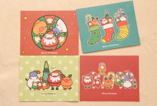 クリスマスエルフ-ポストカード クリスマスカード-4枚セット(封筒付き)