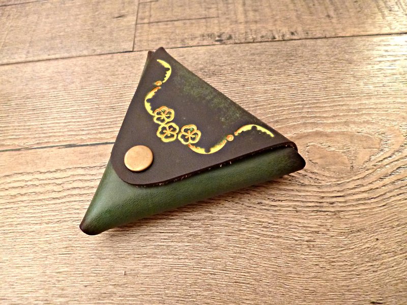 POPO│ triangle pattern Clover change Wallets │ │ - กระเป๋าใส่เหรียญ - หนังแท้ สีเขียว