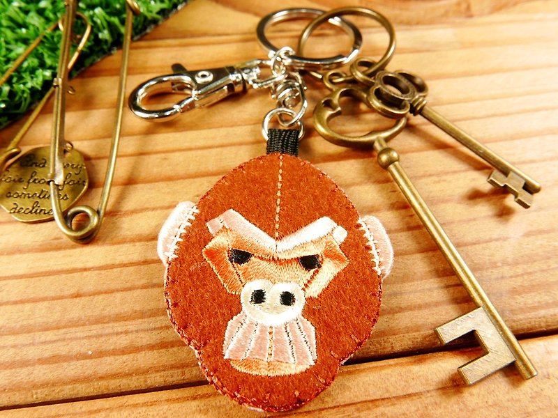 Embroidery key ring | Animal-shaped series-orangutan finger doll pen case key ring | Literary light sticky - ที่ห้อยกุญแจ - ไฟเบอร์อื่นๆ หลากหลายสี