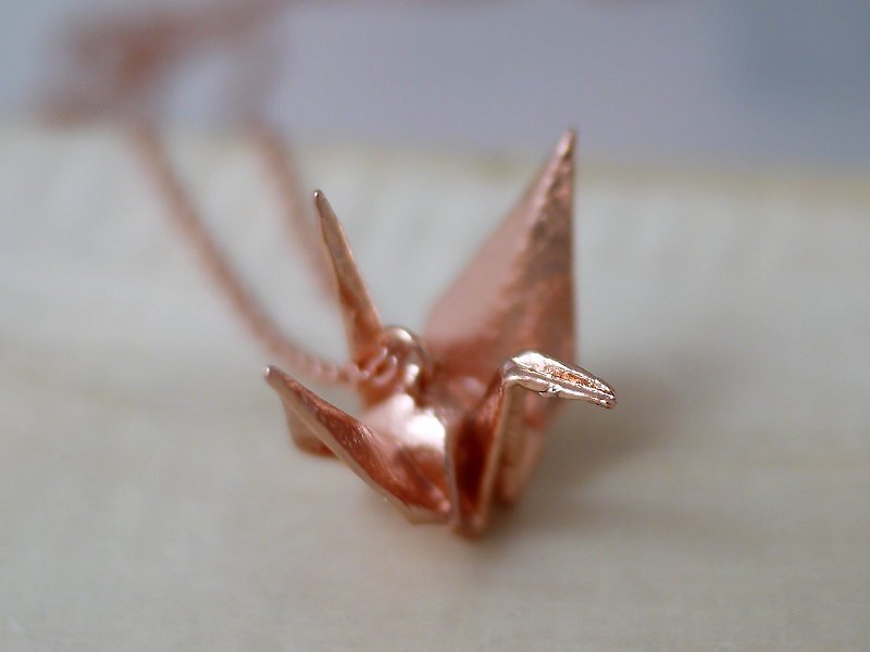 [金夏琳‧ Jewelry] Paper Crane Necklace Rose Gold / Silver White - สร้อยคอ - โลหะ 