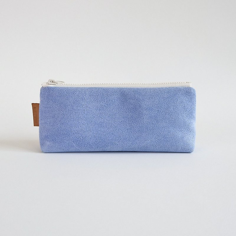 Handmade pink mist blue suede fabric pencil case - กล่องดินสอ/ถุงดินสอ - ผ้าฝ้าย/ผ้าลินิน สีน้ำเงิน