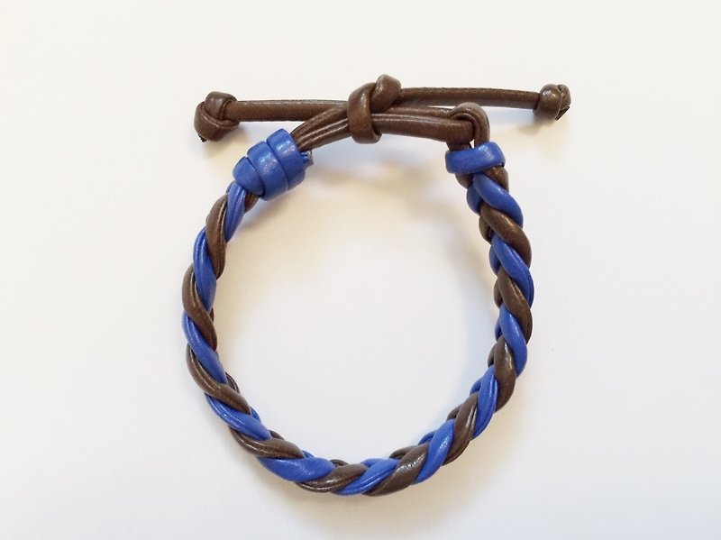 「咖啡藍雙色麻花仿皮繩」 - 手鍊/手環 - 真皮 多色