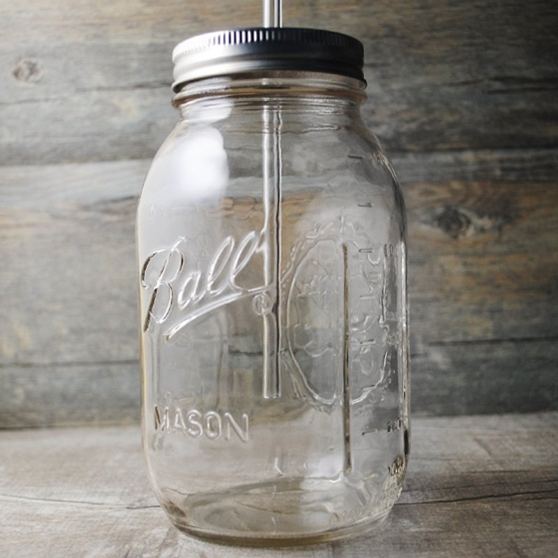 947cc 【MSA Lemonade Love】 32oz Ball Jar Recipe glass jar beverage bottle (send glass green straw) customization - Reusable Straws - Glass Gray