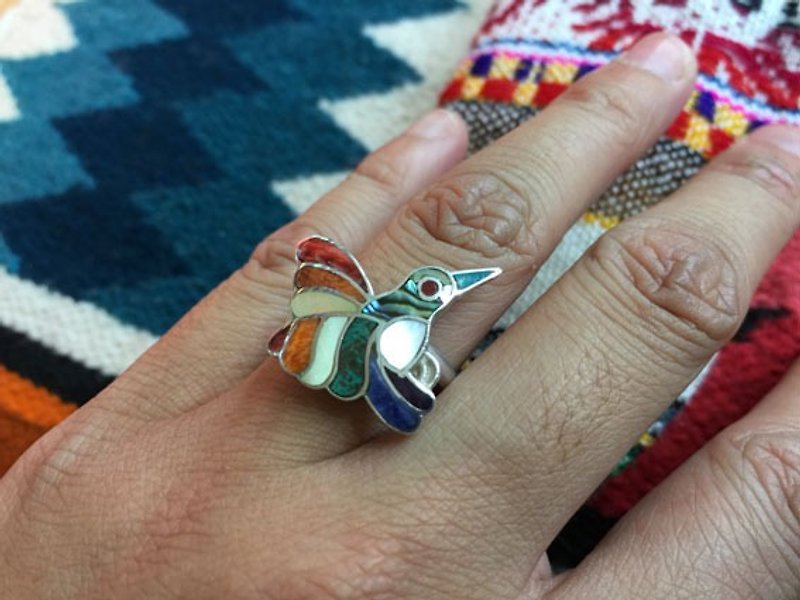 950 Silver + Inca gem ring free birds - red-eye - General Rings - Other Materials Multicolor