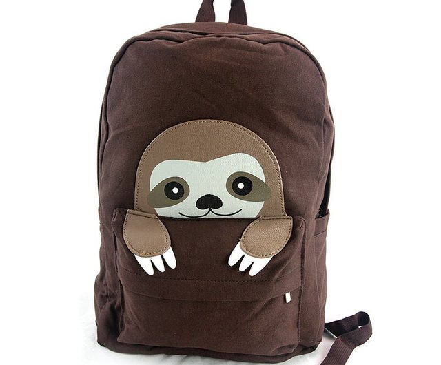 Childlike Three toed Sloth Sloth Animal Shaped Canvas Backpack Dark Brown Cool Le Village Shop Sleepyville Critters Backpacks Pinkoi