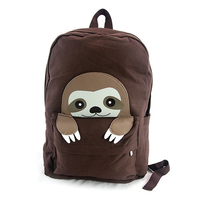 Childlike Three-toed Sloth / Sloth Animal Shaped Canvas Backpack Dark Brown - Cool Le Village - Backpacks - Cotton & Hemp Brown