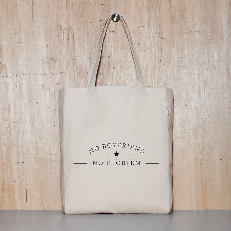 No Boyfriend No Problem Original Canvas Tote Bag - 4 Sizes - Messenger Bags & Sling Bags - Cotton & Hemp White