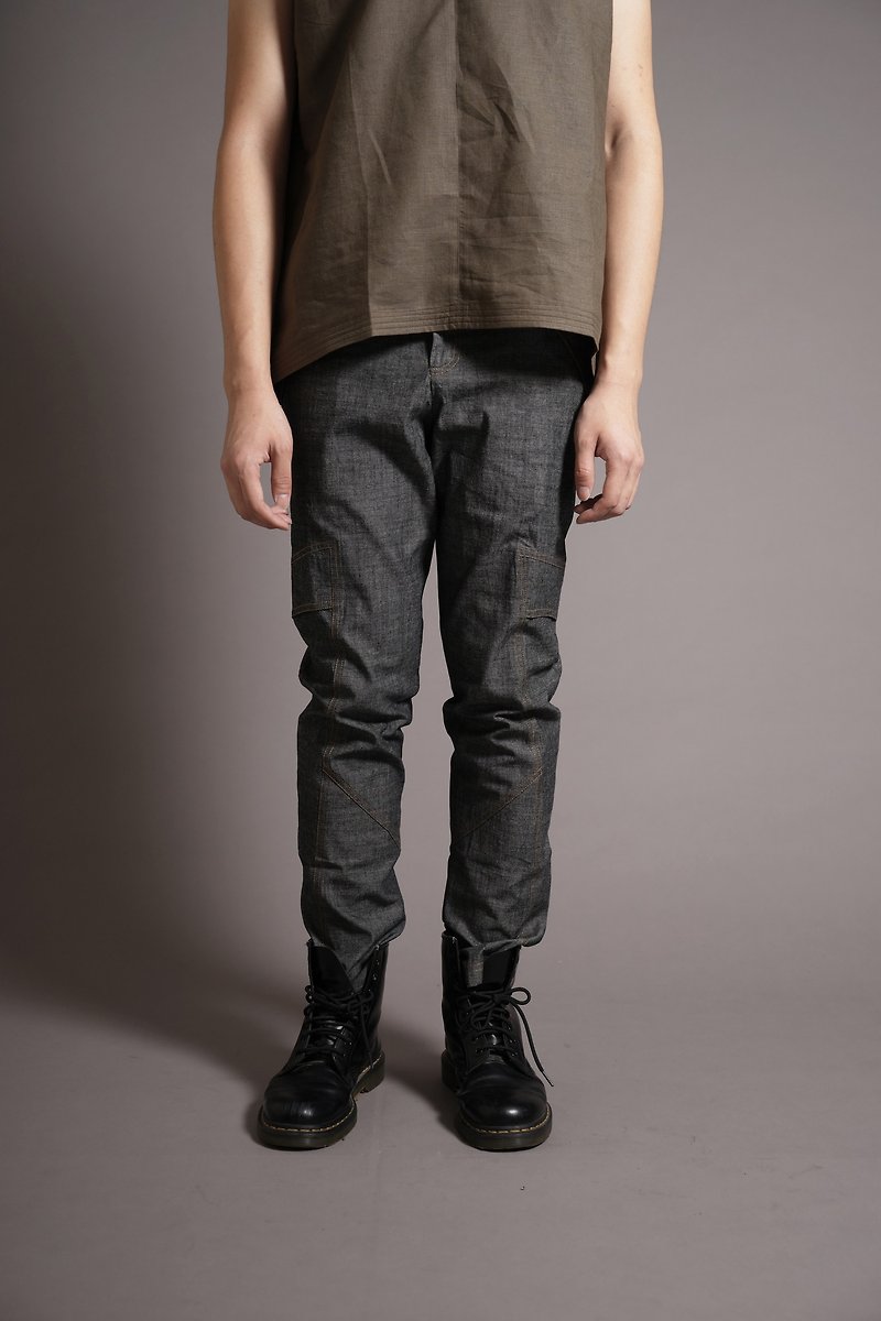 Tannin sense of style cut pants black rock - กางเกงขายาว - วัสดุอื่นๆ สีเขียว