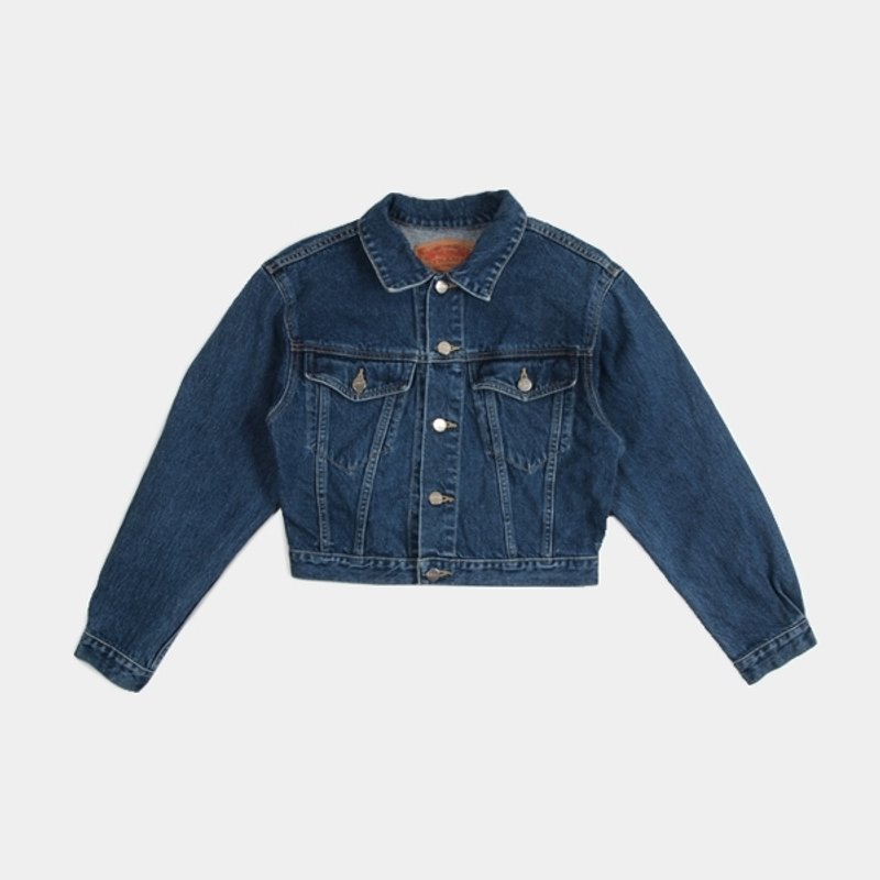 │moderato│ vintage denim short-cut jacket │ forest retro. Girlfriend and unique. Art. Gifts. Boyfriend - เสื้อแจ็คเก็ต - วัสดุอื่นๆ สีน้ำเงิน