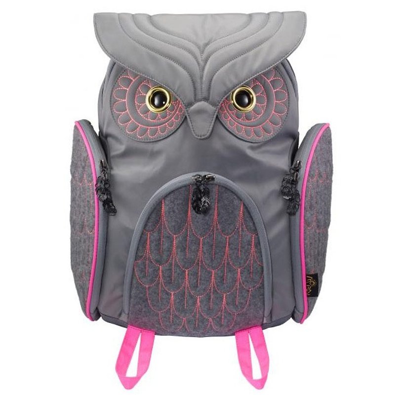Morn Creations Genuine Fashionable Owl Backpack - Gray (L) - กระเป๋าเป้สะพายหลัง - ขนแกะ สีเทา
