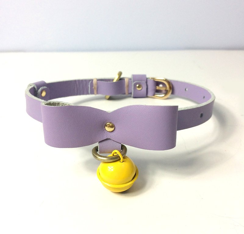 emoneni Leather pet collar butterfly in Light purple color - Collars & Leashes - Genuine Leather Purple