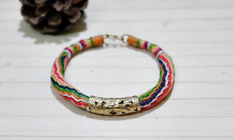 Hand-knitted silk wax wire X brass <彩 花儿> // Colors can be selected //-Limited * 1- - Bracelets - Wax Multicolor