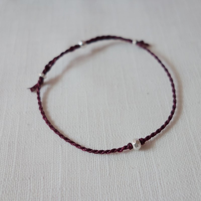 ~米+熊~*Simple single*wine red simple fine bracelet 925 sterling silver Japanese wax line - Bracelets - Other Metals Red