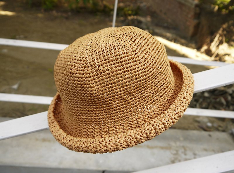 Mama の hand-made hat - Summer Zhisheng cap - simple skullcaps - fresh yellowish brown / Mother's Day - หมวก - กระดาษ สีส้ม
