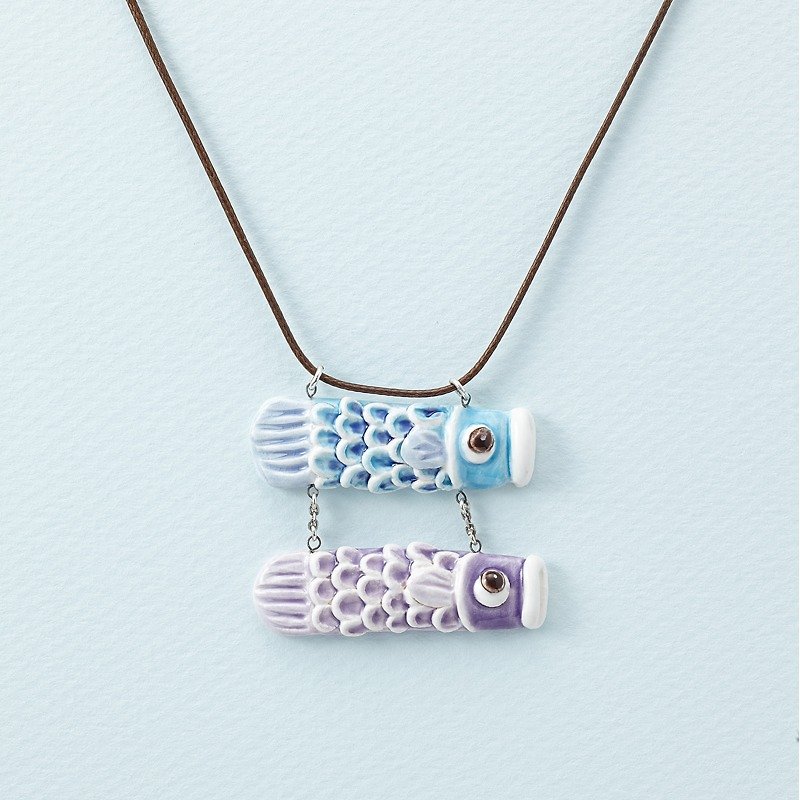 Carp and Me-Handmade White Porcelain Necklace. Purple & Light Blue - สร้อยติดคอ - เครื่องลายคราม สีม่วง