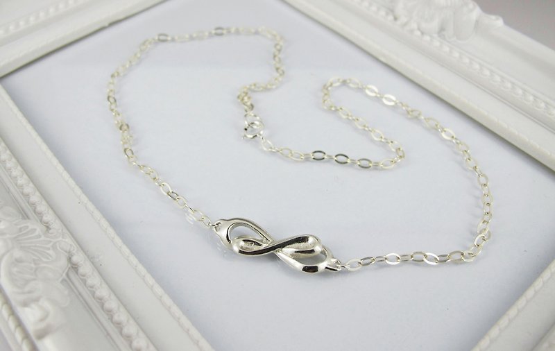 s925 Sterling Silver Necklace-Dual Infinity (Straight/Horizontal) Dual Infinity - สร้อยคอ - เงินแท้ สีเงิน