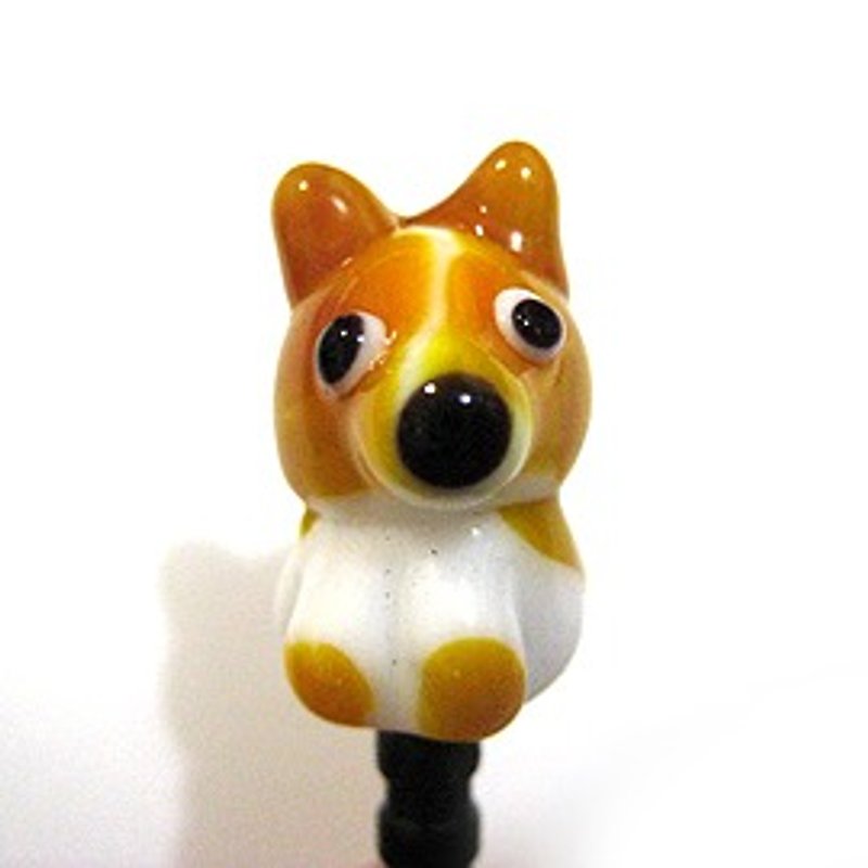 かわいい犬シリーズ〜（コーギー）ガラスの電話ダストプラグ - ヘッドホン・イヤホン - ガラス オレンジ