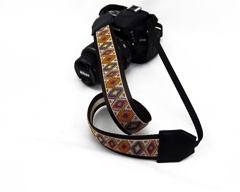 Camera strap can print personalized custom leather stitching geometric pattern national wind 002 - ขาตั้งกล้อง - หนังแท้ หลากหลายสี