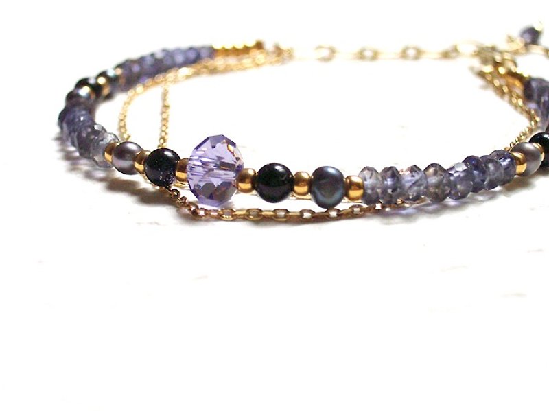 Cordierite purple pearl bracelet shine basket - Bracelets - Other Materials Blue