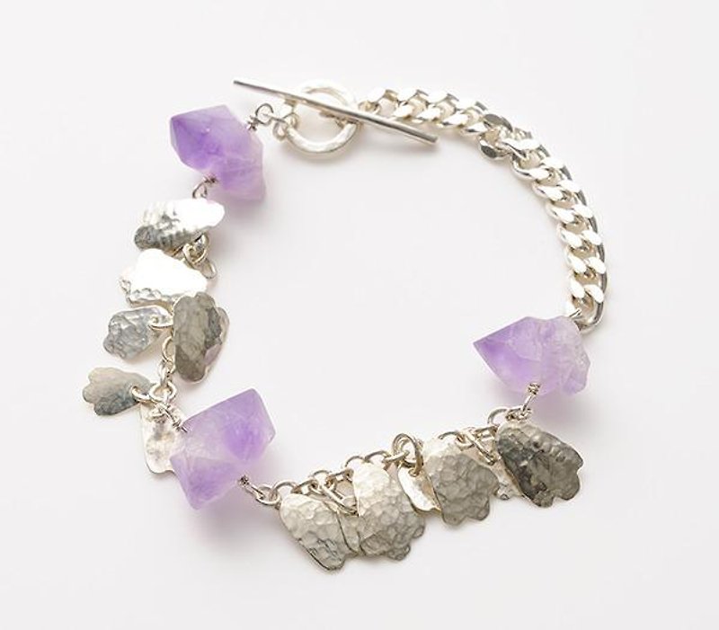 紫水晶與花瓣手鍊 銀飾 - 手鍊/手鐲 - 其他金屬 紫色