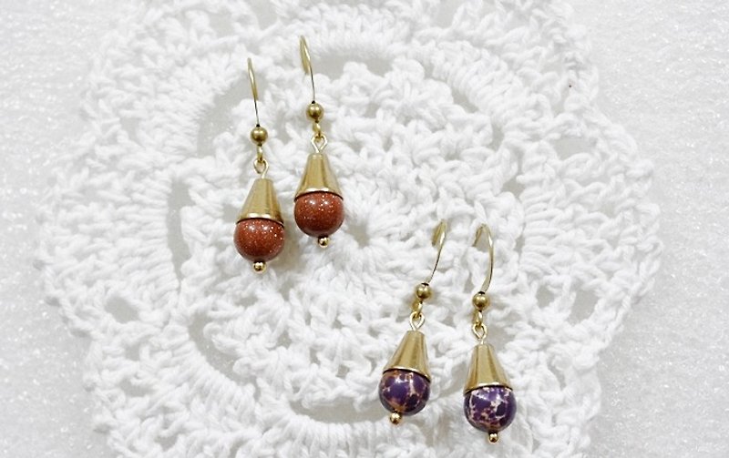 Bronze natural stone X <modern> hook earrings**- purple section only -** - ต่างหู - ทองแดงทองเหลือง สีม่วง