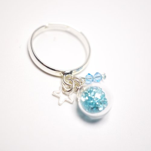 A Handmade A Handmade 淺藍色水晶吊飾玻璃球指環