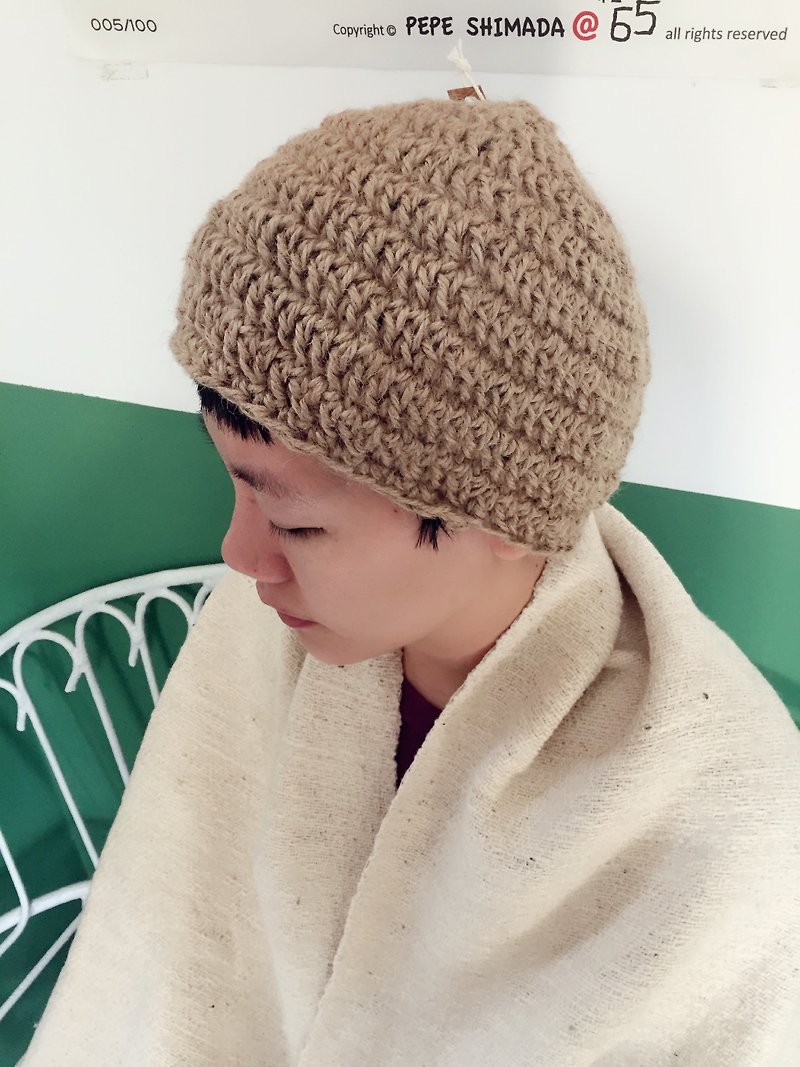 手工編織純麻料圓帽 - 帽子 - 其他材質 咖啡色