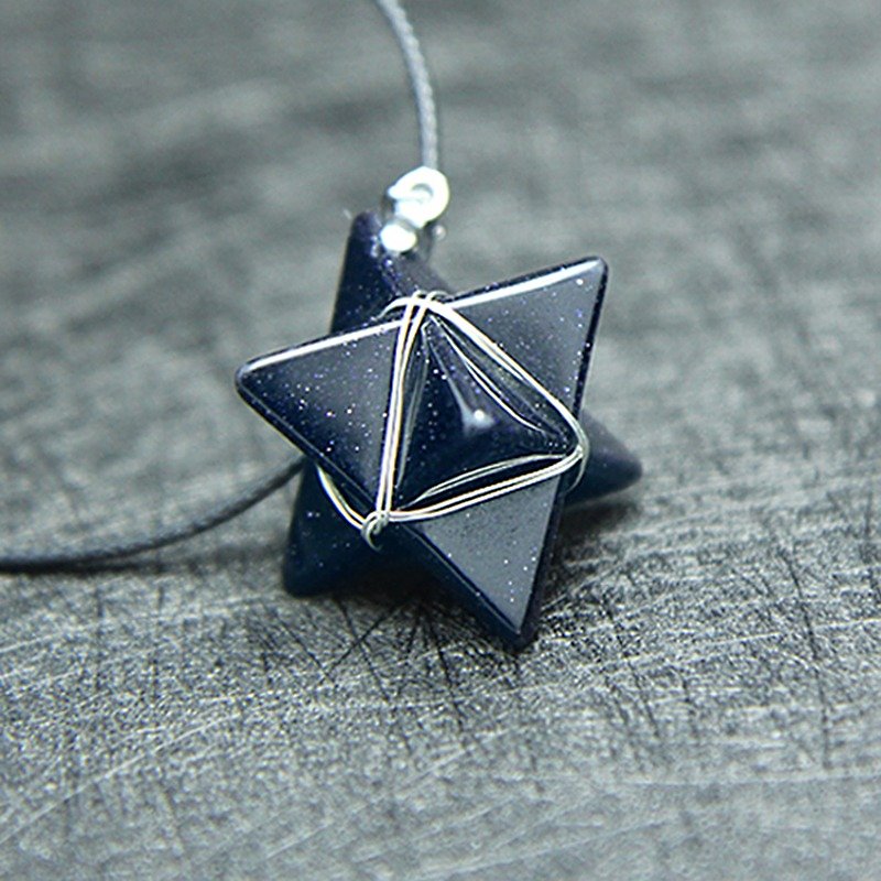 ESCA • mineral carbachol geometric series polyhedron Blue Magic Sands Stone (Silver wire) - Necklaces - Gemstone Black