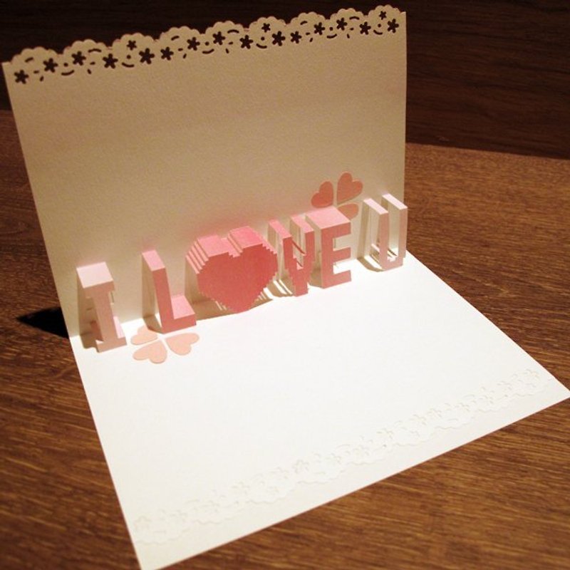 情人節禮物-立體紙雕情人卡-iLOVEu - 卡片/明信片 - 紙 紅色