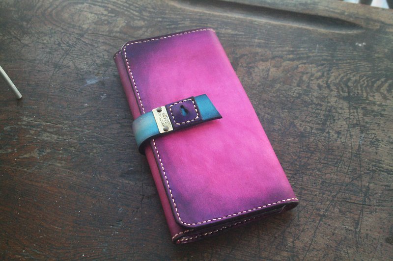 Atwill has a door in her heart. Handmade original brush color lettering cowhide - Wallets - Genuine Leather Purple