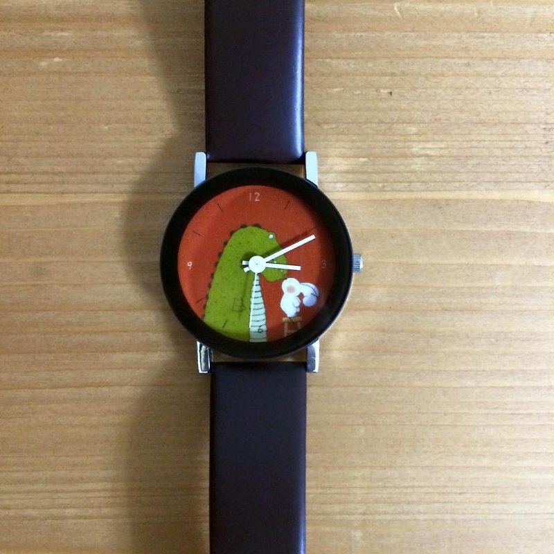 《藝之魚》樂觀就沒有過不了的難關  插畫錶 最佳節日禮物 穿搭飾品 手錶 (咖啡錶帶) --W0001 - 女裝錶 - 其他金屬 咖啡色