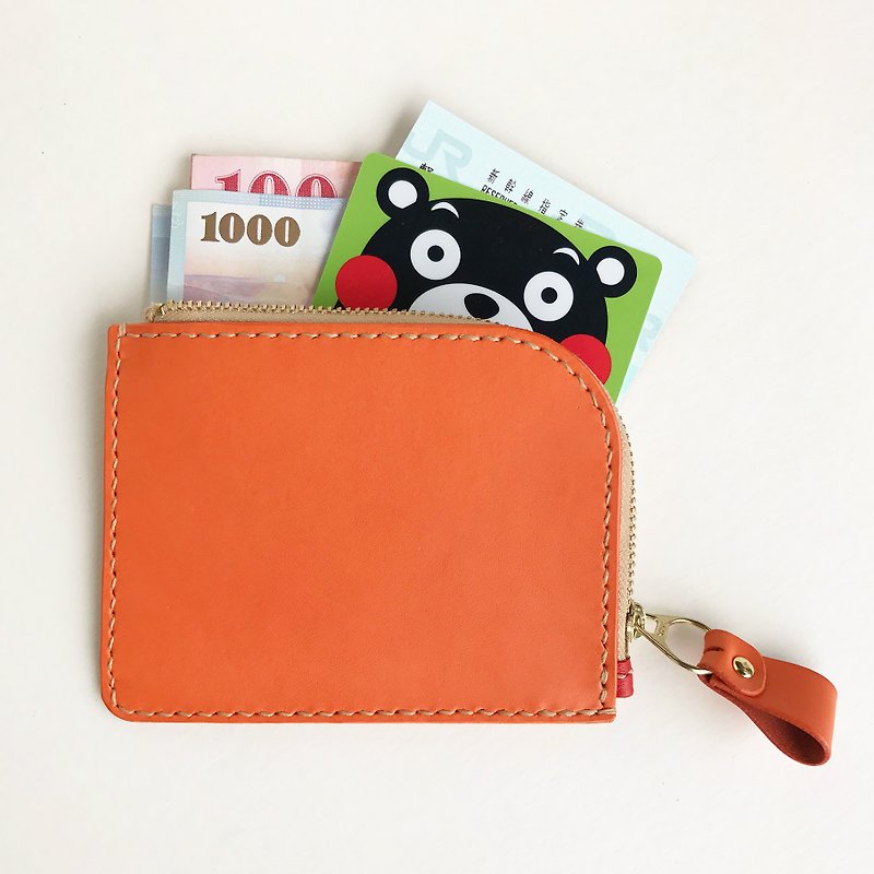 Small curved leather wallet - fragrant orange - กระเป๋าสตางค์ - หนังแท้ สีส้ม