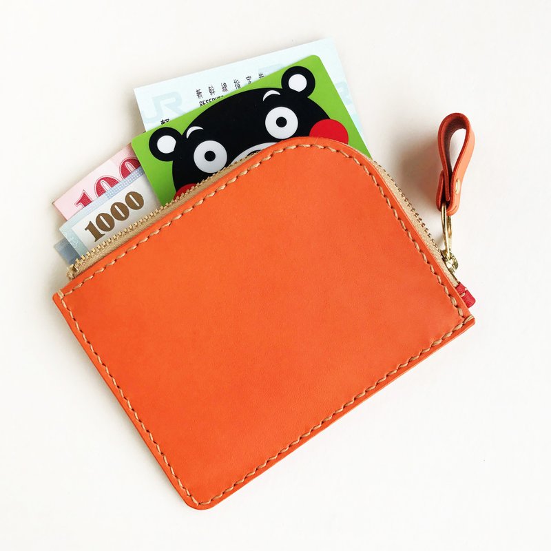 小彎包  皮革錢包/短夾/植鞣革/手工縫製 -香橙橘 /客製化禮物 - 錢包/皮夾/長短夾 - 真皮 橘色
