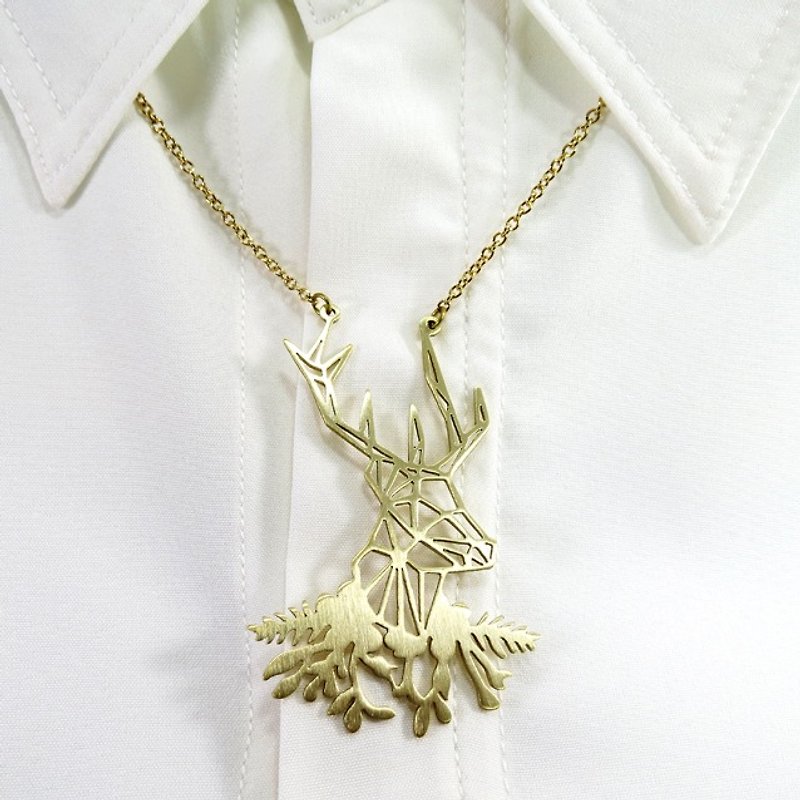 One deer geometric with flower. - Necklaces - Other Metals Orange
